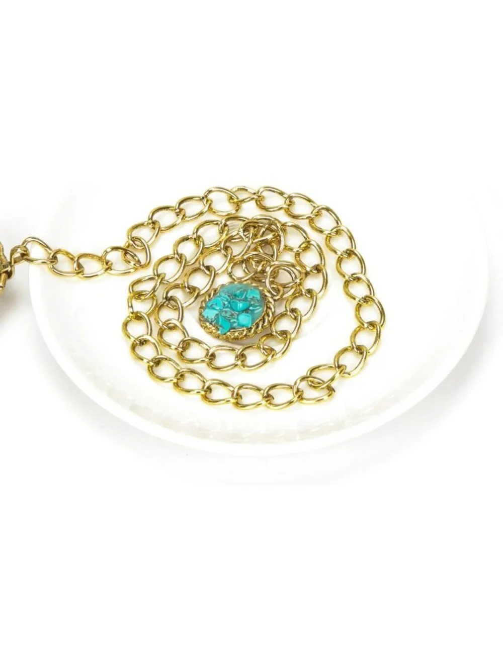 Retro Gold Metal Waist Chain with Turquoise Stone - Women's Punk Western Belt
